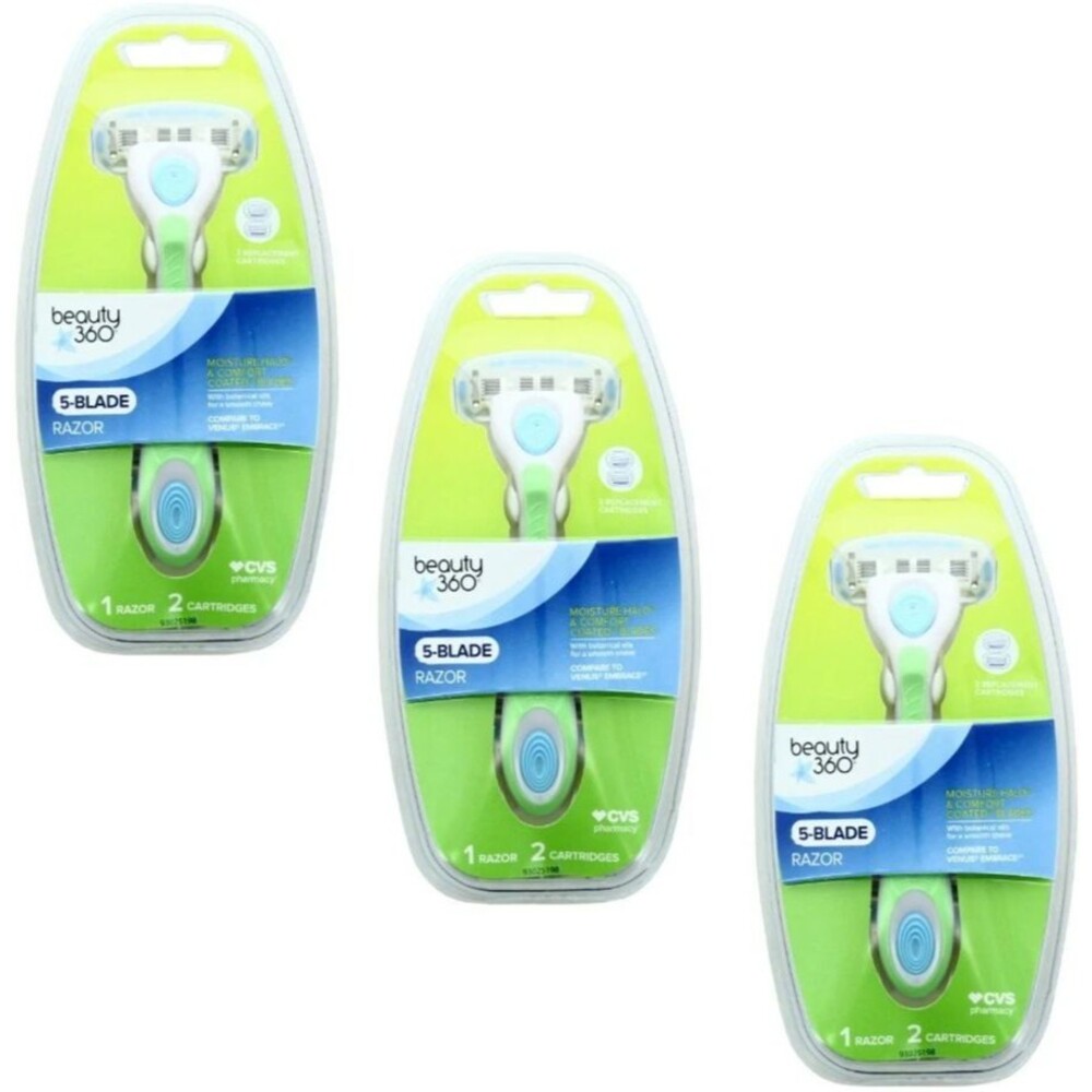 Lot of 3 beauty360 Women's 5-Blade Razor Handle & 2 Cartridges